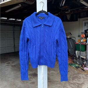 Motel Women’s Royal Blue Zip-Up Knit Sweater